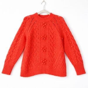 J. Crew Orange Crew Neck Alpaca Sweater Crochet Oversize Womens Size Small